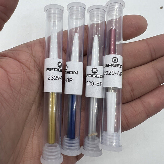 Swiss Bergeon 2329 watch oiler tools set of 4 with stand for precise watch maintenance and lubrication