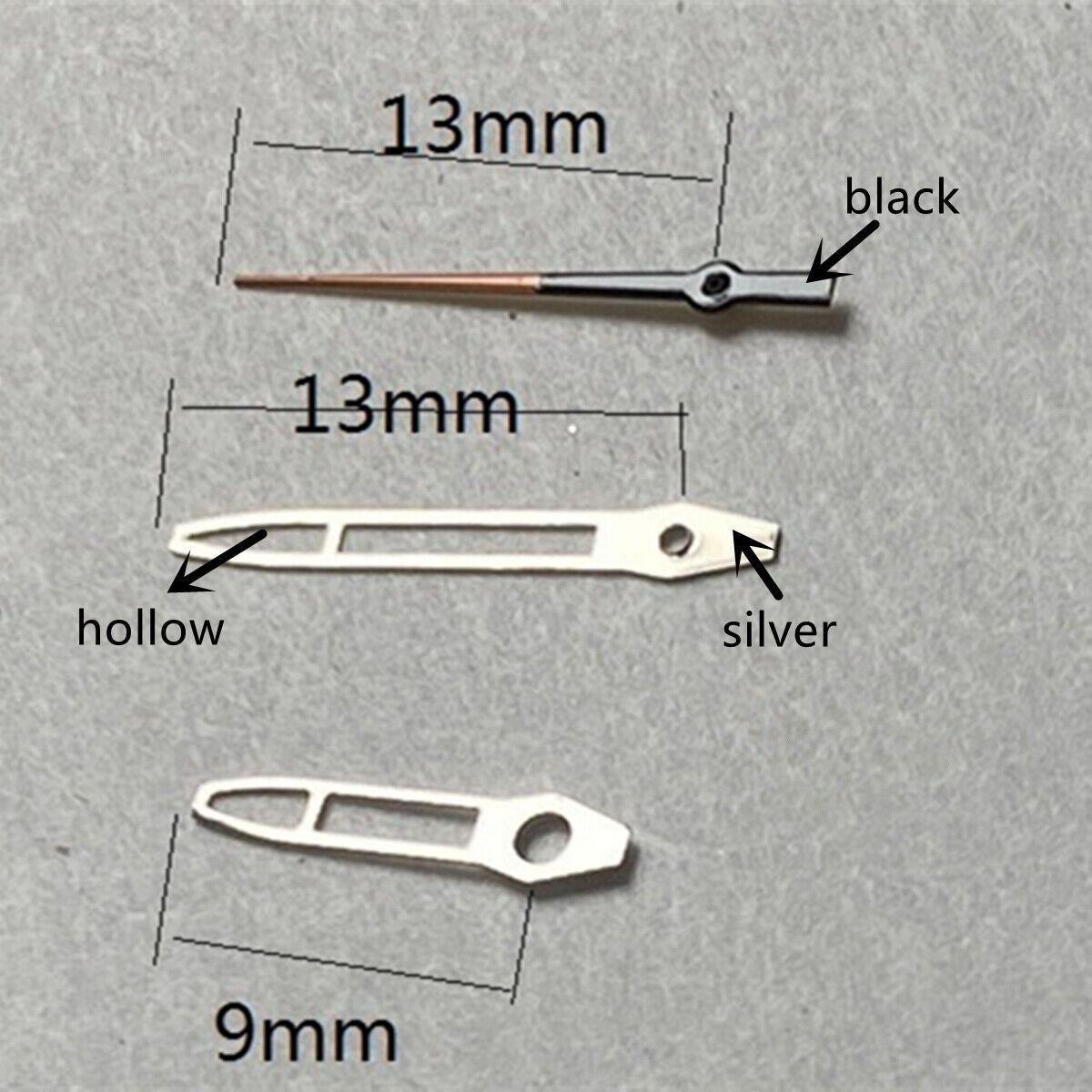13 mm Uhrzeiger, silberner Rand, hohler Pfeil für Miyota 2315, 2035, 2036, 2115, 2305