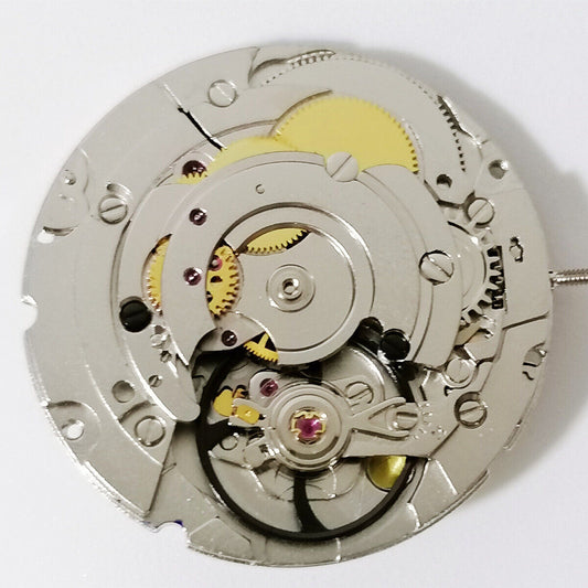 Chinese Tianjin Seagull mechanical watch movement with black balance wheel and single calendar display.