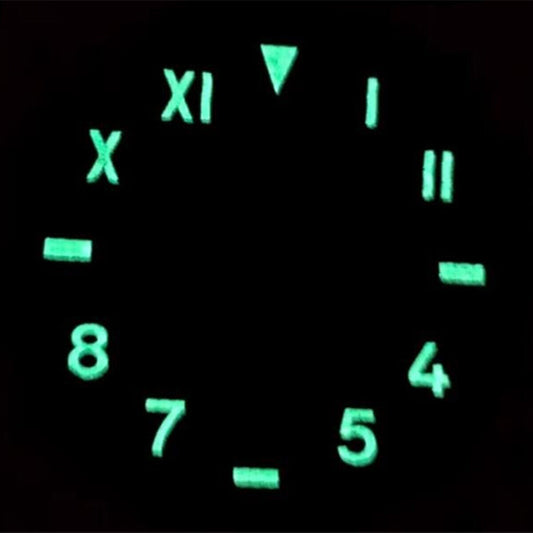 39mm black-green luminous watch dial for ETA 6497/6498 movement, enhancing visibility and style.