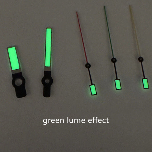 Silver trimmed green lume watch hands set with green second hand, compatible with NH35/36/4R SKX007