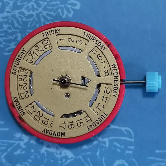 Genuine Original ISA 1198 quartz watch movement with golden disk, vintage stock by ISA brand.