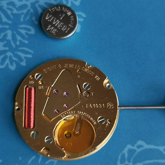 Genuine ETA E61.031 quartz movement, 3-hand watch mechanism, no calendar, original vintage stock.