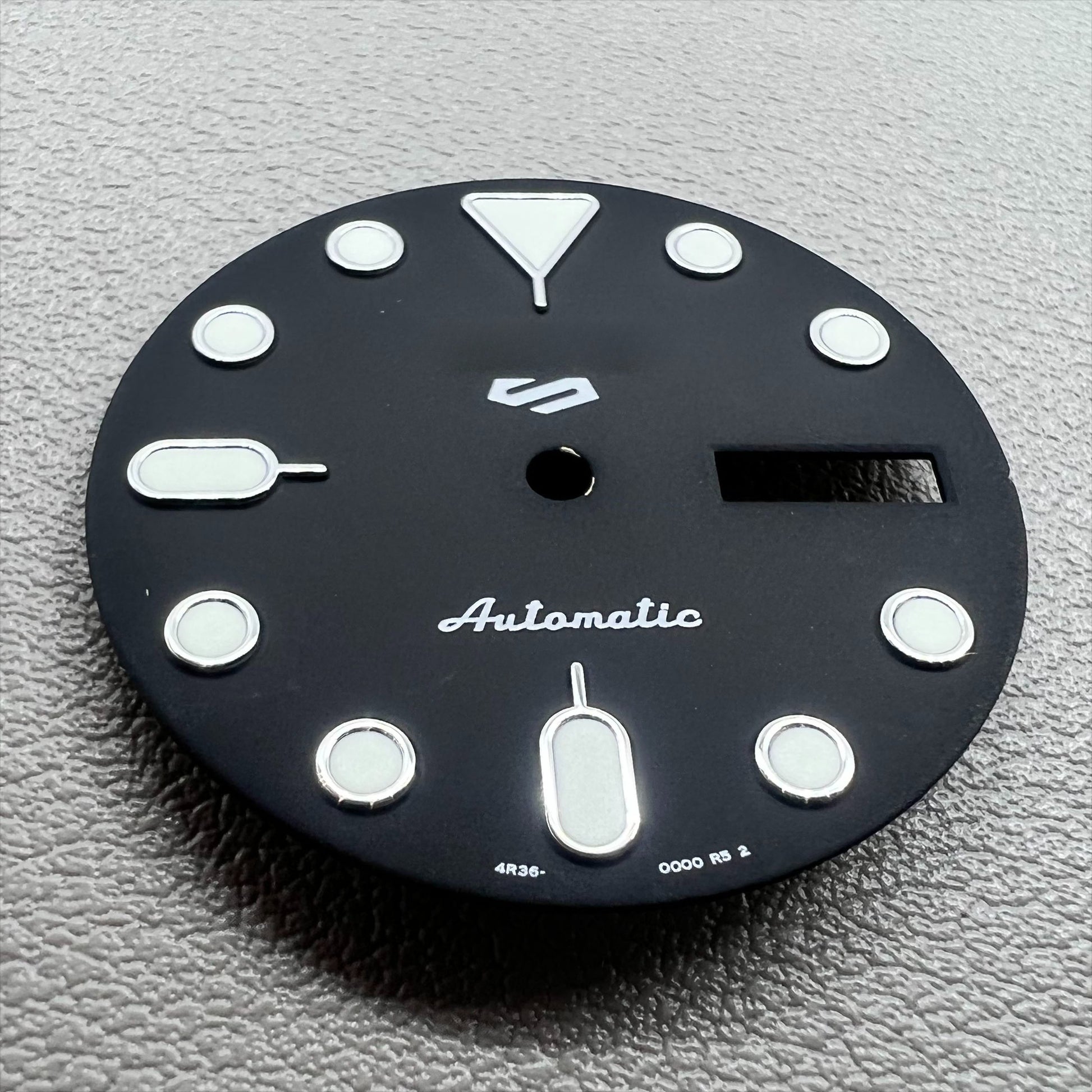 Green lume watch dial with black and silver trim, Nail Datejust style for NH35/NH36 movements.