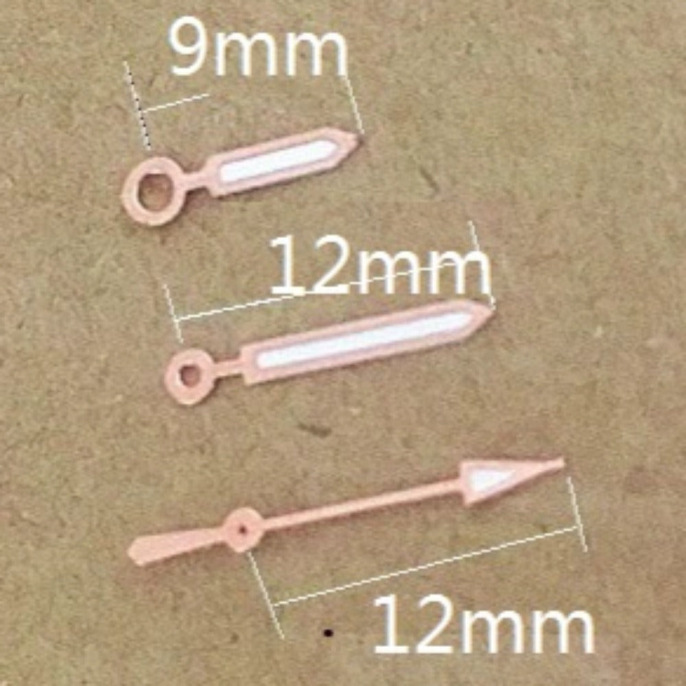 12x12x9mm Rose Golden Trim Arrow Shape Lume Watch Hands for Miyota 2035 Quartz Movement