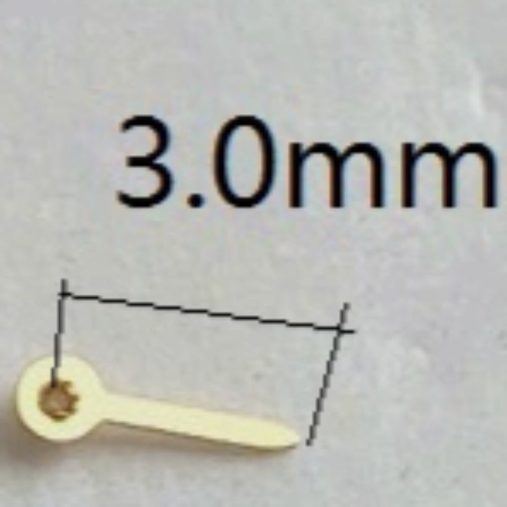 Set of 3 golden 3.0mm small second hands for Miyota JS15 quartz watch movements, precise timing parts.