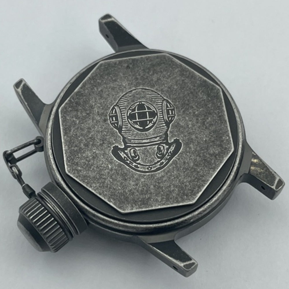 Black Kettle watch crown 28.5mm vintage style, compatible with NH35 NH36 movements, matte finish by Kettle.