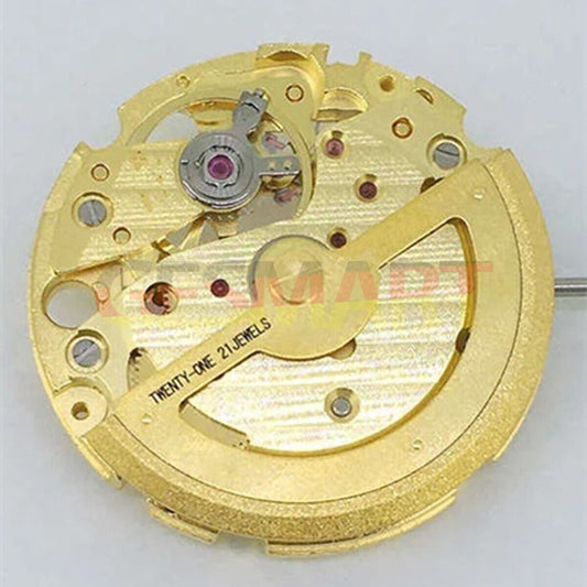 Miyota Citizen 82S7 golden plated automatic watch movement showing intricate mechanical details