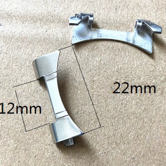 Silver stainless steel 22x12mm curved end spring bars for watch bracelet straps.