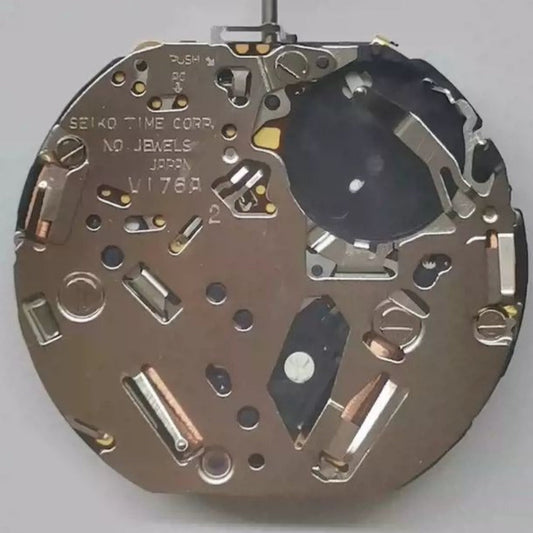 Seiko V176A quartz movement watch part, original Japan-made for precise timekeeping.