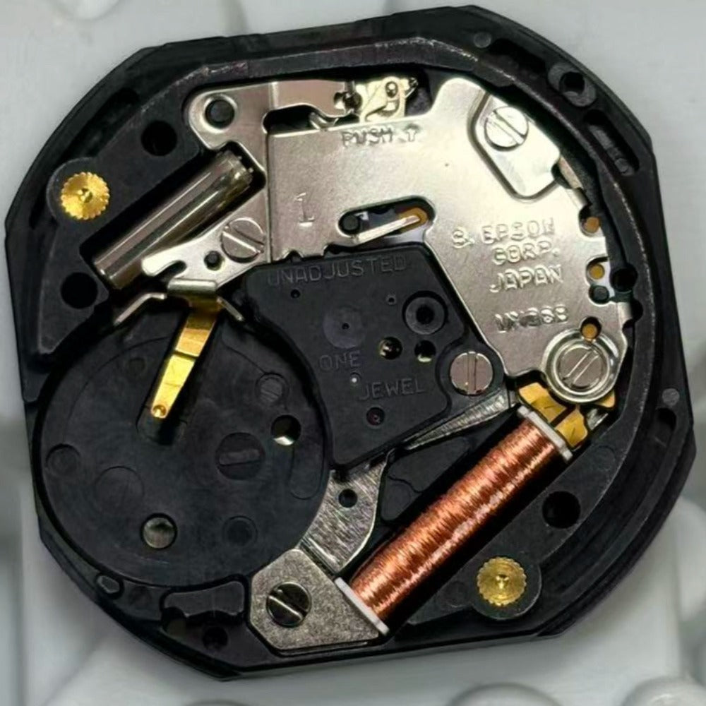 Original Japan Made VX36 quartz watch movement with small hands positioned at 3 and 9.