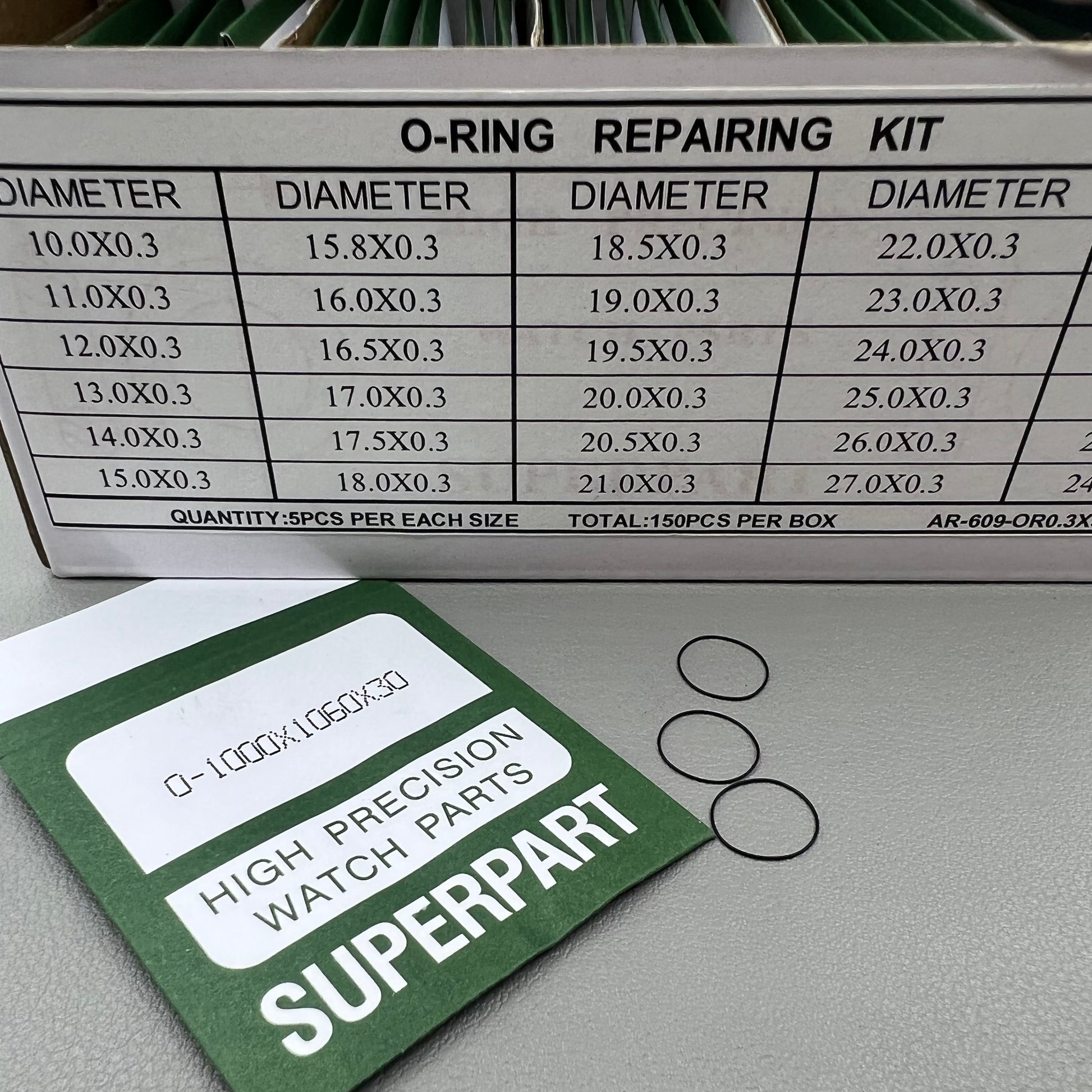 150-piece waterproof O ring kit, 0.3mm thick, 30 sizes, ideal for watch back gasket seals