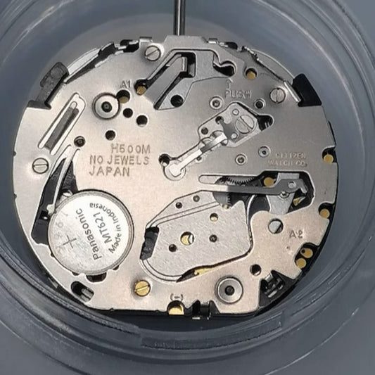 Citizen H500M Eco-Drive solar watch movement with small seconds, ideal for eco-friendly timepieces.