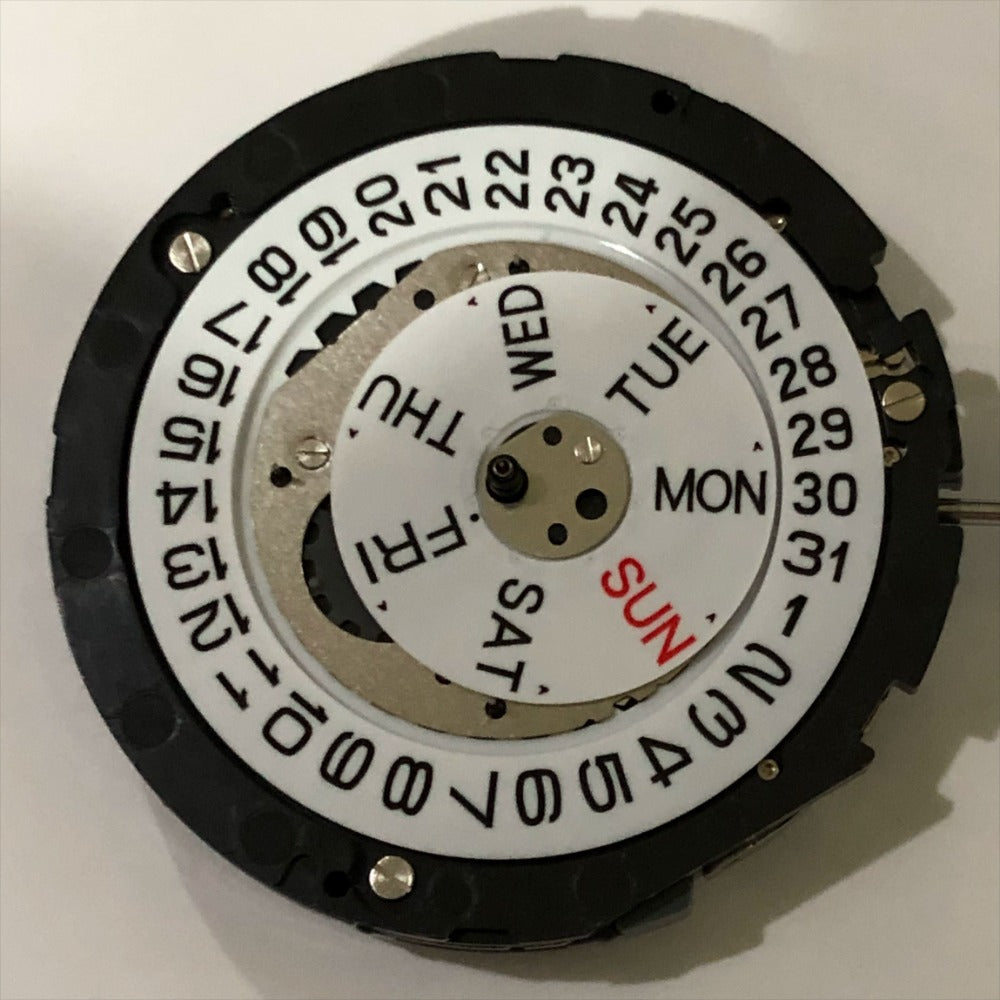 Japan-made Miyota 6S00 quartz watch part with 6 hands, day-date function for precise timekeeping.