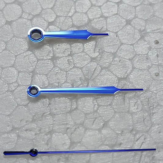 High Cannon Blue Painted Watch Hands for China Made Orient, precise blue finish for elegant timekeeping.