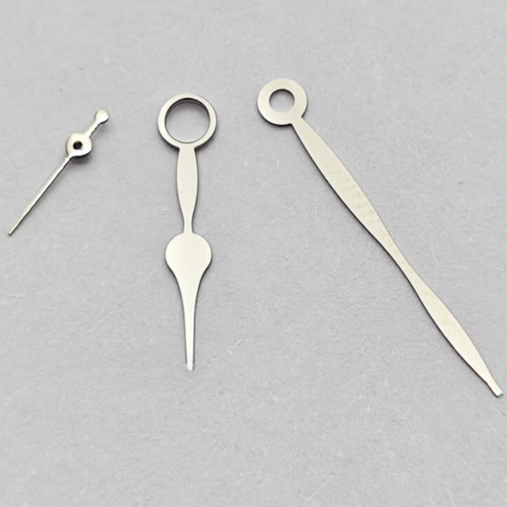 Silver watch hands set for ETA6497 6498 ST3600 movement, precise fit, durable design.