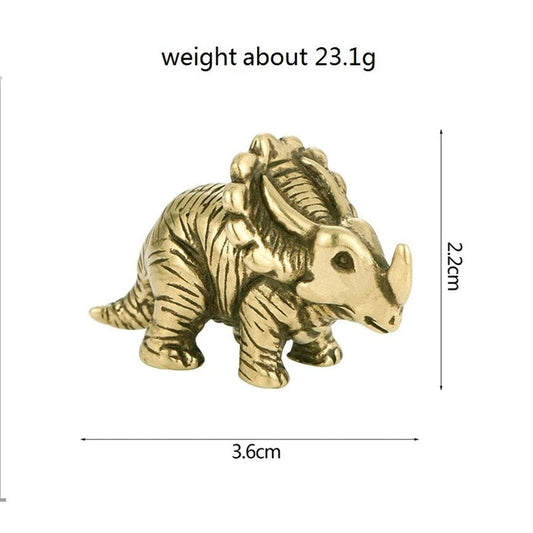 Solid copper horned dinosaur figurine, vintage hand-carved bronze model for collectors.