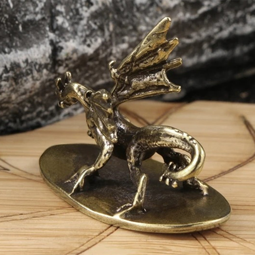 Hand-carved vintage solid copper Pterosaur dragon trinket, collectible bronze figurine.