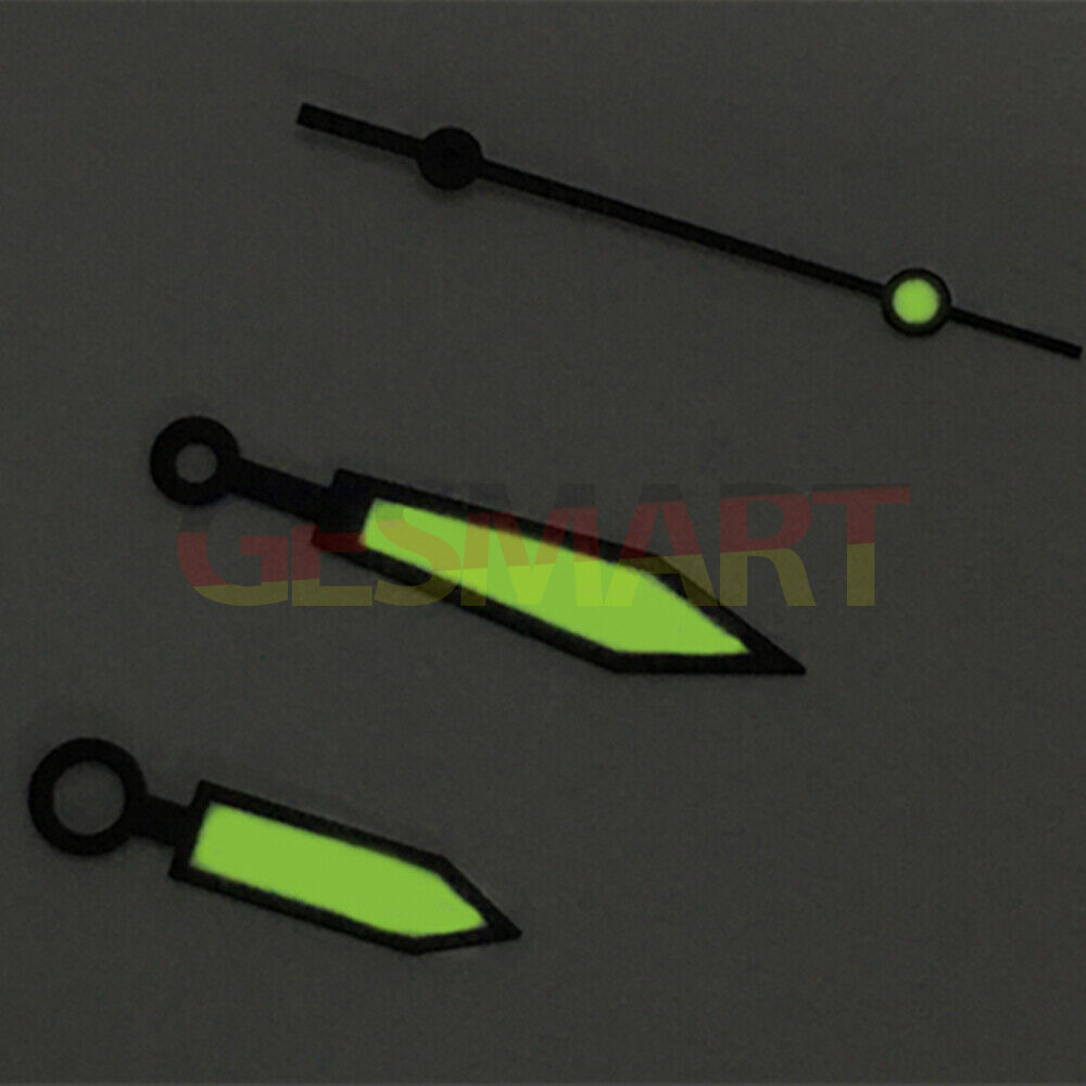 Arrow-shaped green luminous watch hands, compatible with ETA 2836/2846/2824/2846 movements for clear visibility and stylish design.