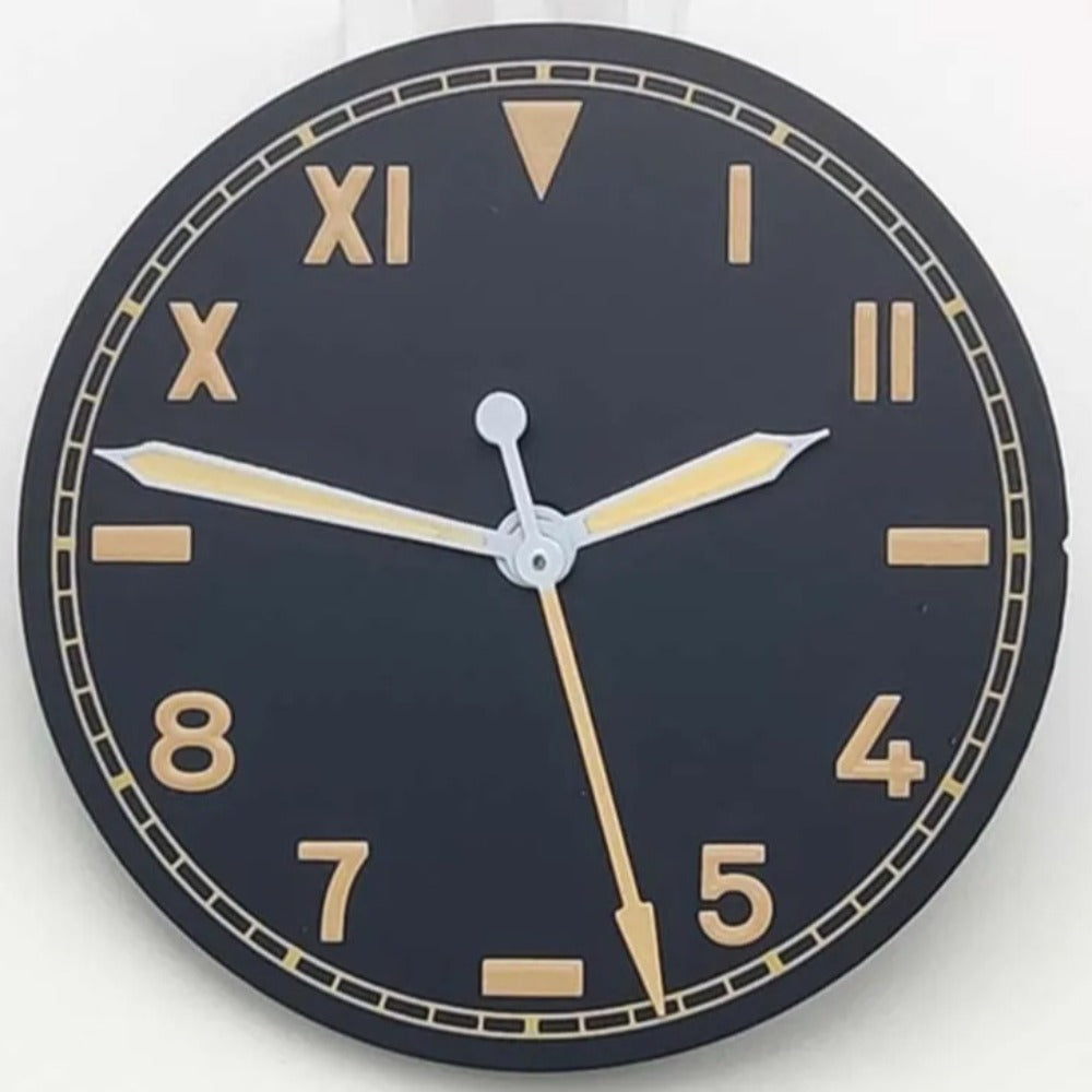 Modified Lume 28.5mm Black Watch Dial+Yellow watch Hands for NH35/NH36/2824/8215