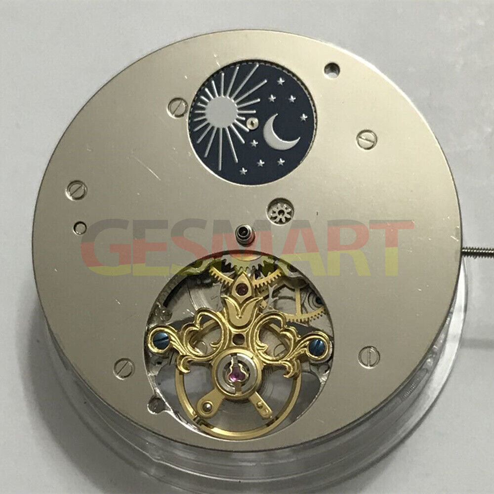 Asian 3 Hands Star Moon Phase@12 Men with Flywheel Automatic Mechanical Movement