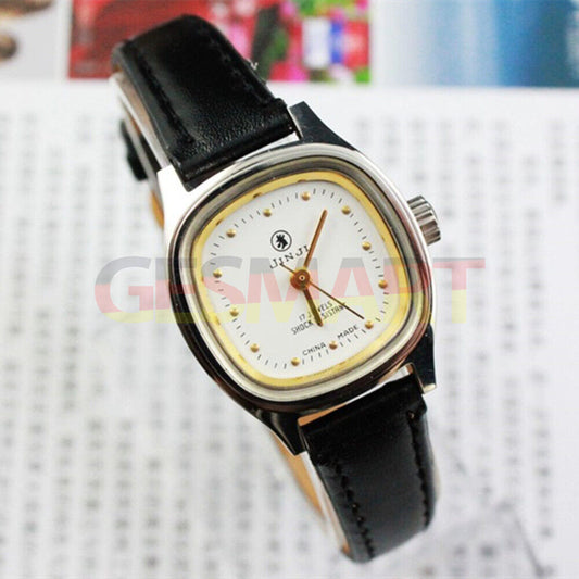 Elegant SHANGHAI JINJI manual mechanical lady watch with 17 jewels, golden nail markers, and shock resistance