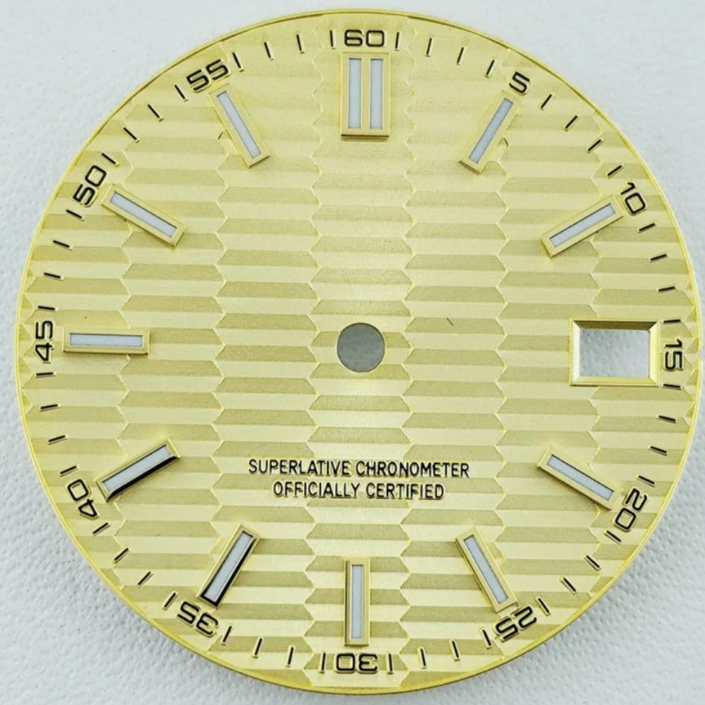 Green Lume Waved Yellow Watch Dial with Golden Nail Fit for NH35