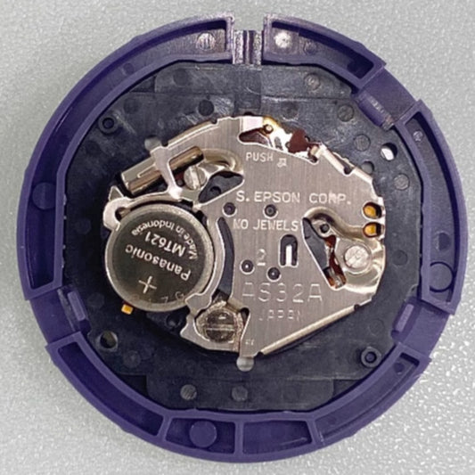 AS32 Eco-Drive quartz 3-hand watch movement with single calendar, compatible with multiple brands.
