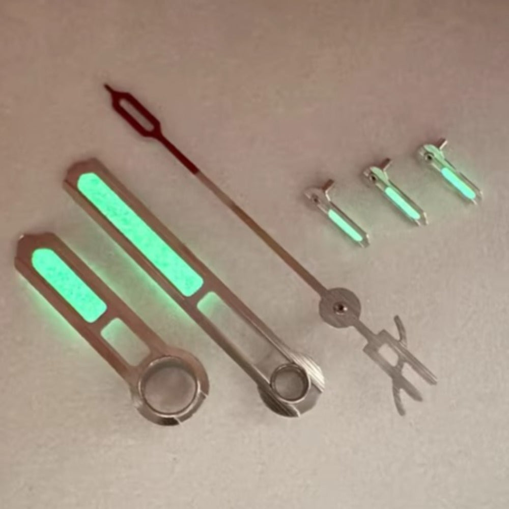 Silver-green luminous watch hands for Dandong 7750 Hublot, enhancing visibility and style.