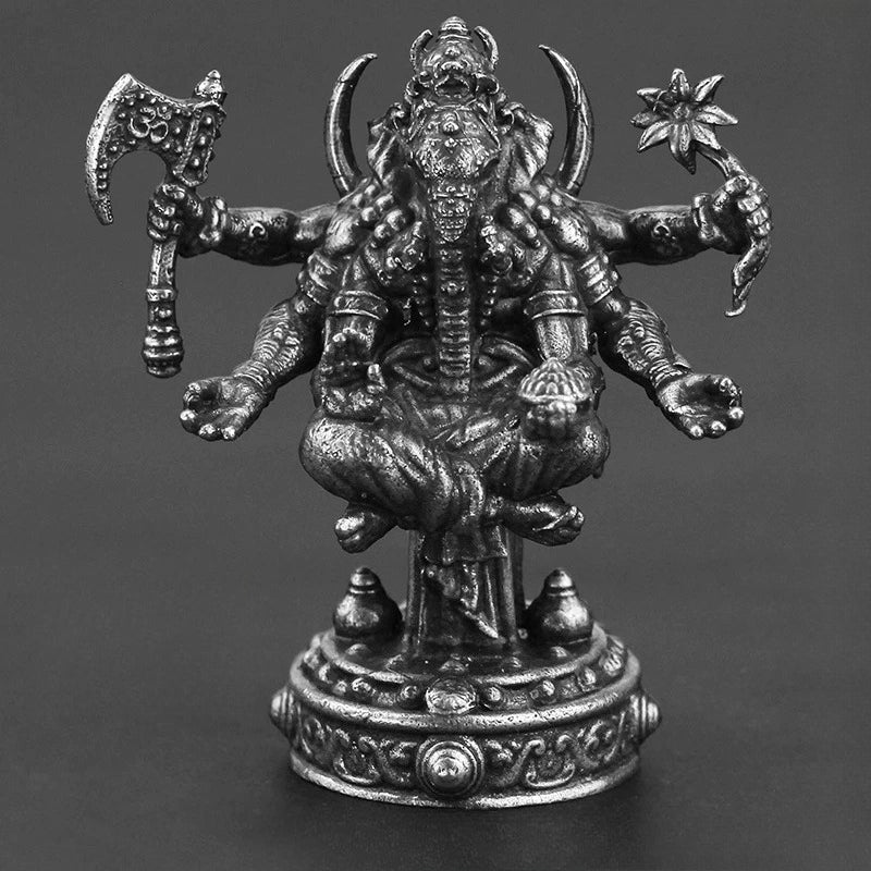 Ganesha Hindu God Copper Statue Figurine White Bronze Desk Ornament 52mm