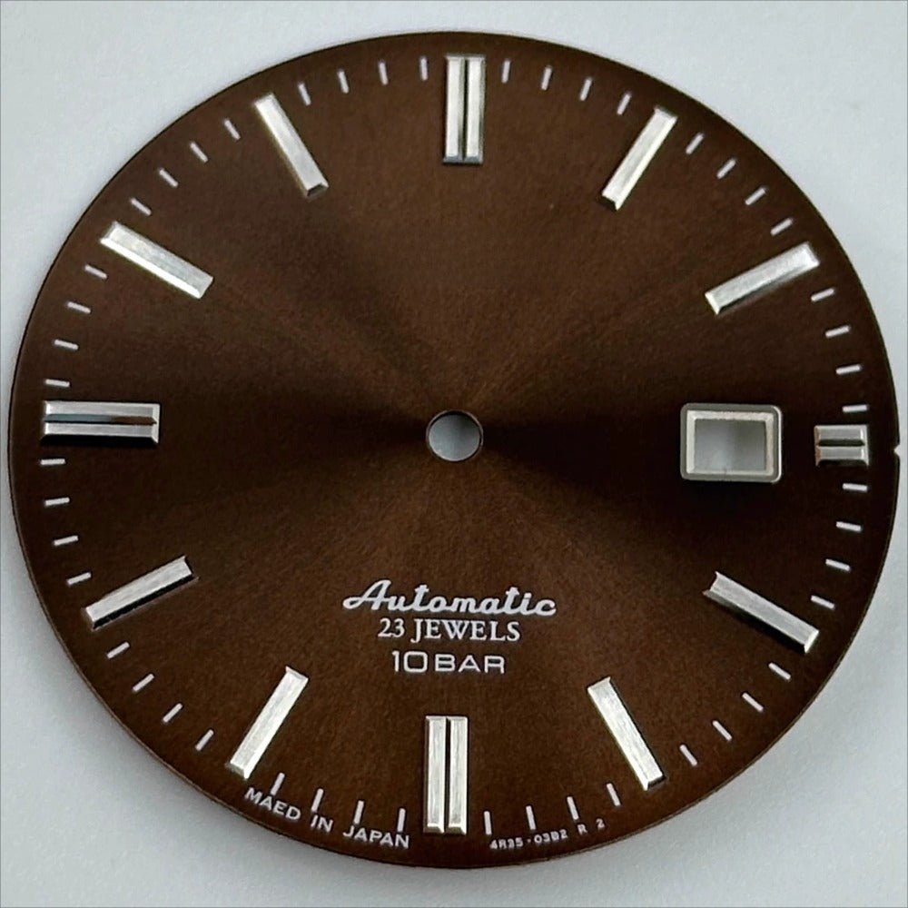 Silver nail-style watch dial in brown, no lume, 34mm for NH35 NH36 movement ? perfect for custom watch builds.