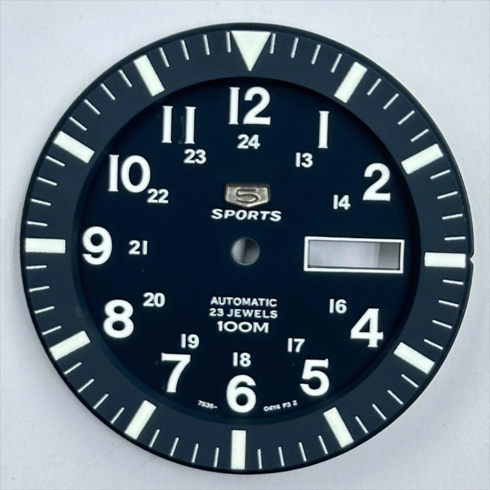 Dark blue 35.5mm Modified Datejust dial with green luminous markers for NH35 NH36 watch movement.