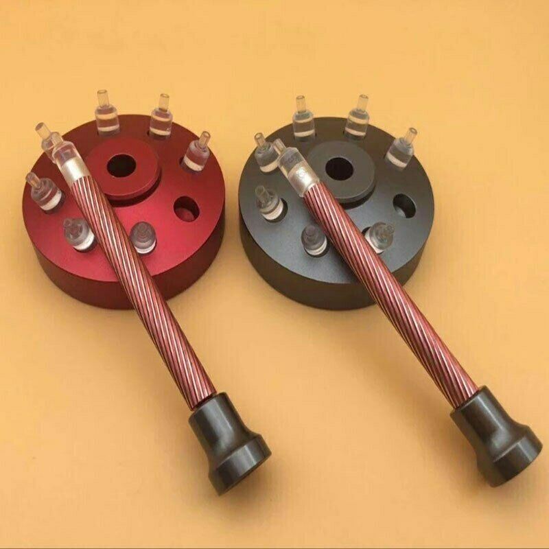 Acrylic watch hands fitting tool with 8 size press setters for precise watch repair.