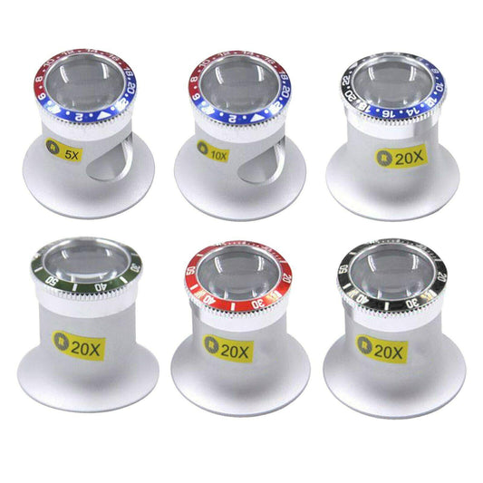 Premium aluminum jeweler's loupe magnifier glass for detailed watch accessory inspection, enhancing precision and clarity.