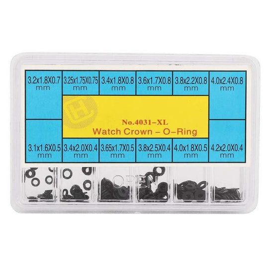 Mini rubber O-ring watch crown gasket, waterproof seal for watch repair and maintenance.