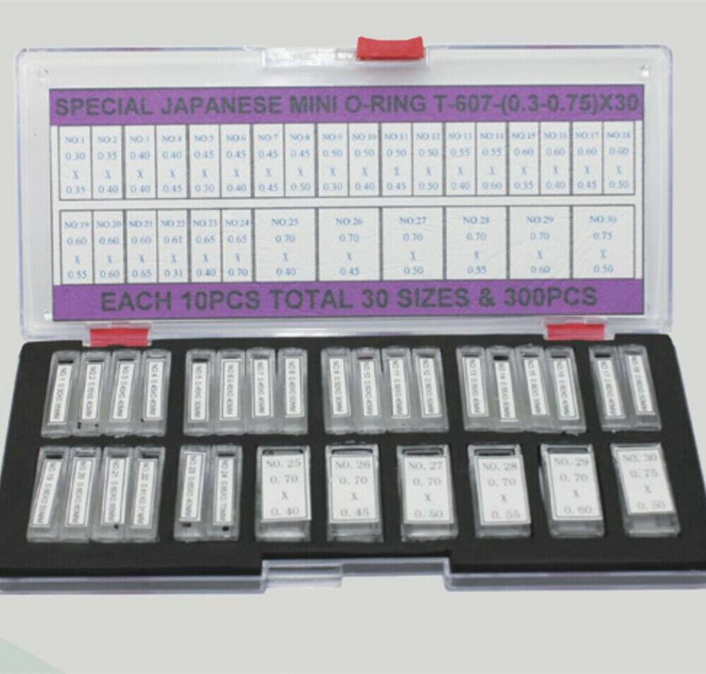 300pcs 30 Sizes 0.3-0.75mm Japan Waterproof Mini O-ring Kit for Watch Crown Seal