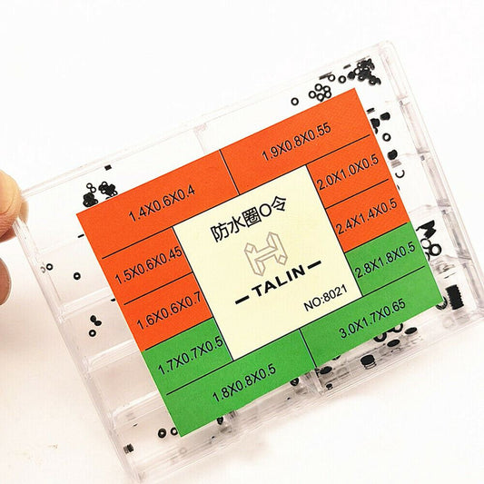 Small rubber watch crown seals, waterproof O-rings, 10 sizes per box for precise watch accessory repairs.