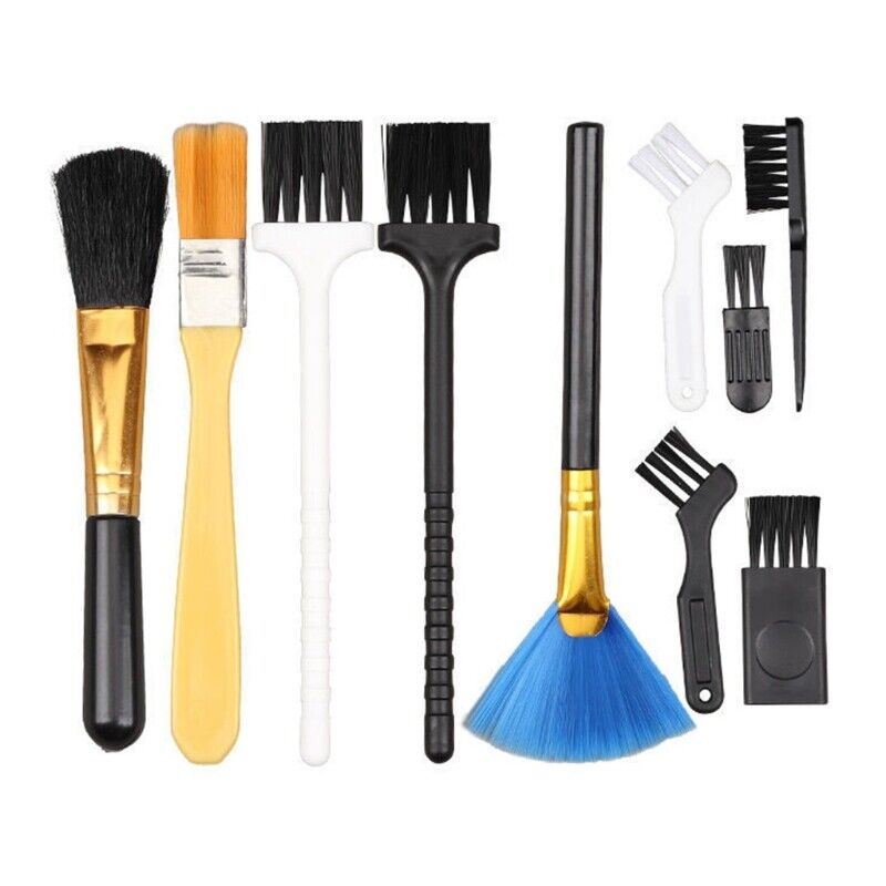 Set of 10 anti-static dusting brushes for computer keyboard cleaning and dust removal.