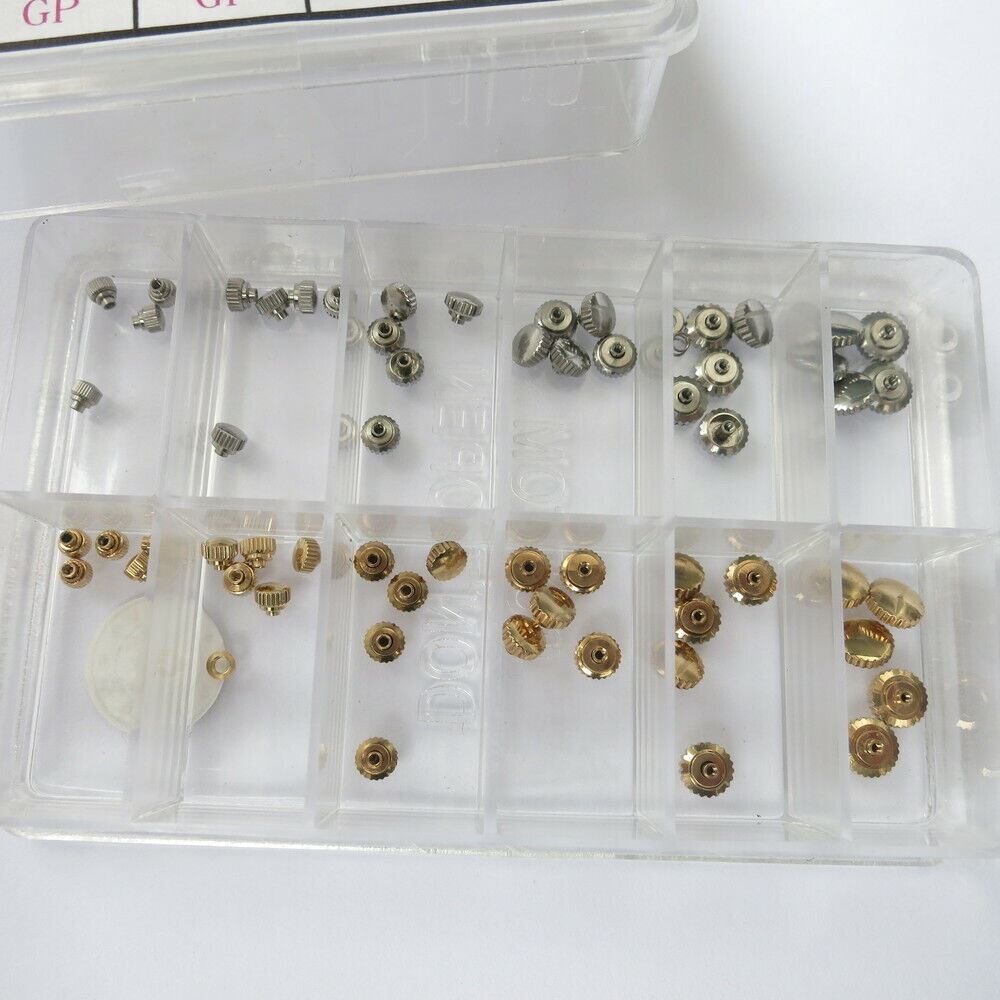 AB-659 Dust Proof Steel Watch Crown Kit by 1 MICROM, gold plated durable tool for precise watch repairs.