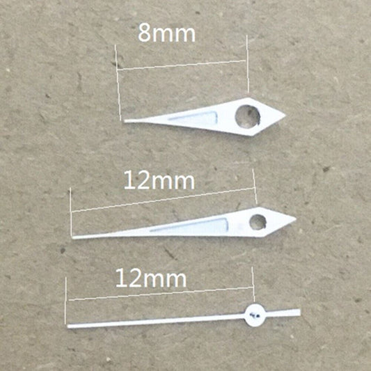 12mm silver-trimmed green lume arrow watch hands for China 2813 movement, precise accessory.