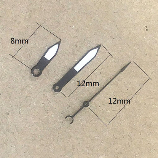 12mm black trim arrow watch hands by Hattori Epson for PC32 quartz movement. Durable and precise accessory.