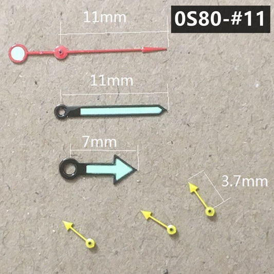 11mm arrow-shaped black trim green luminous watch hands for Miyota 0S80 movement