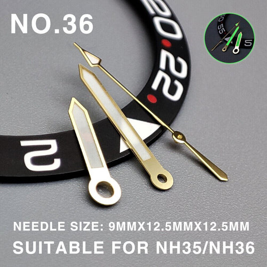 Green lume golden trim 12.5mm red golden second hand for Miyota NH35/NH36 watches.
