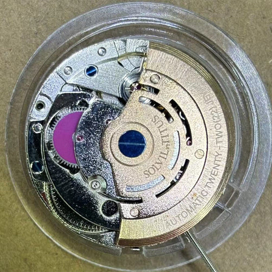 1. China Made NN8205 automatic watch movement showing intricate mechanical gears.