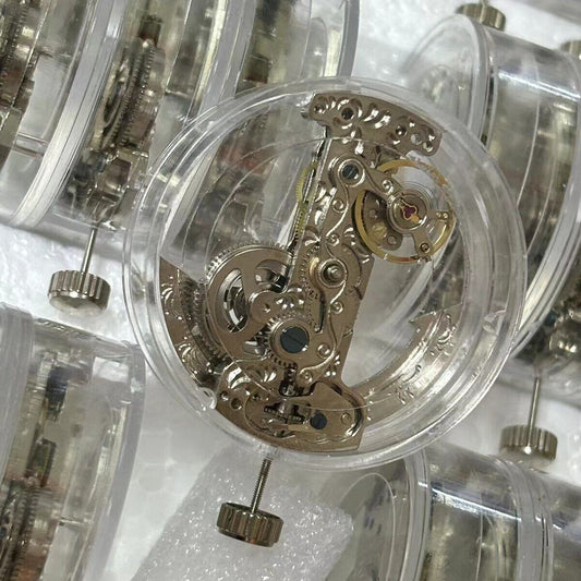 Bar shape bare balance wheel close-up; automatic mechanical movement by China Made.