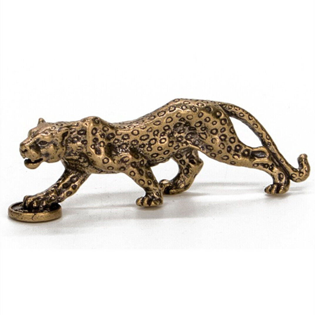 Vintage 80g solid copper leopard trinket, hand-carved bronze figurine for watch accessory decor.