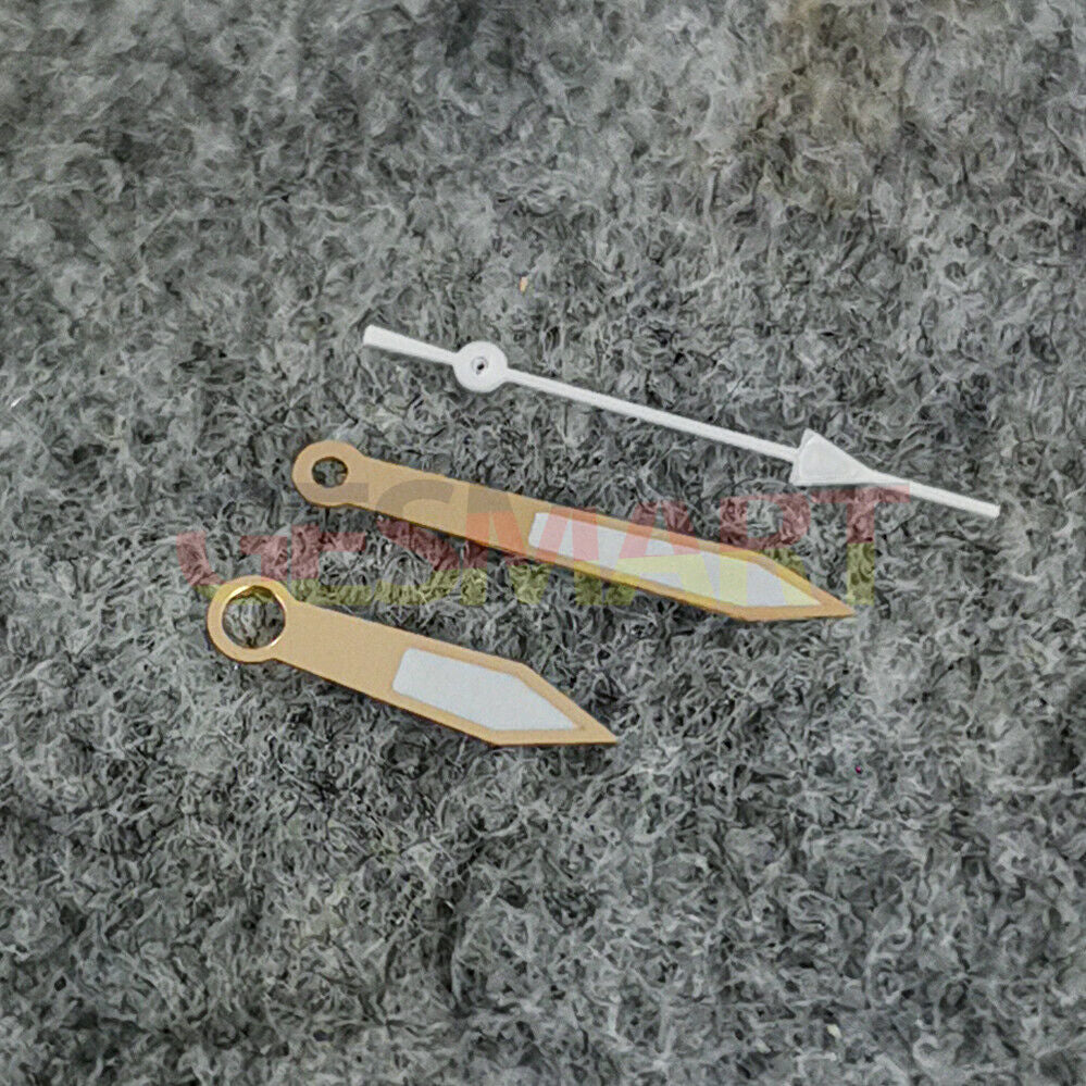 Green luminous watch hands with gold trim compatible with NH35/NH36/4R/7S movements.