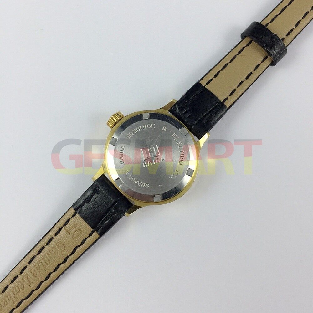 HAIDA Lady watch with 17 jewels, golden nail markers, and green gradient oval dial, elegant accessory for women.