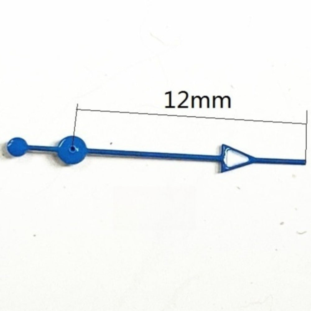 Set of 3 blue trim 12mm second hands with green lume for Miyota OS10 OS20 OS30 watch movements.