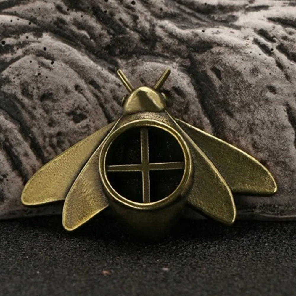 Solid copper vintage bee trinket with hand-carved details, rustic decor accent.